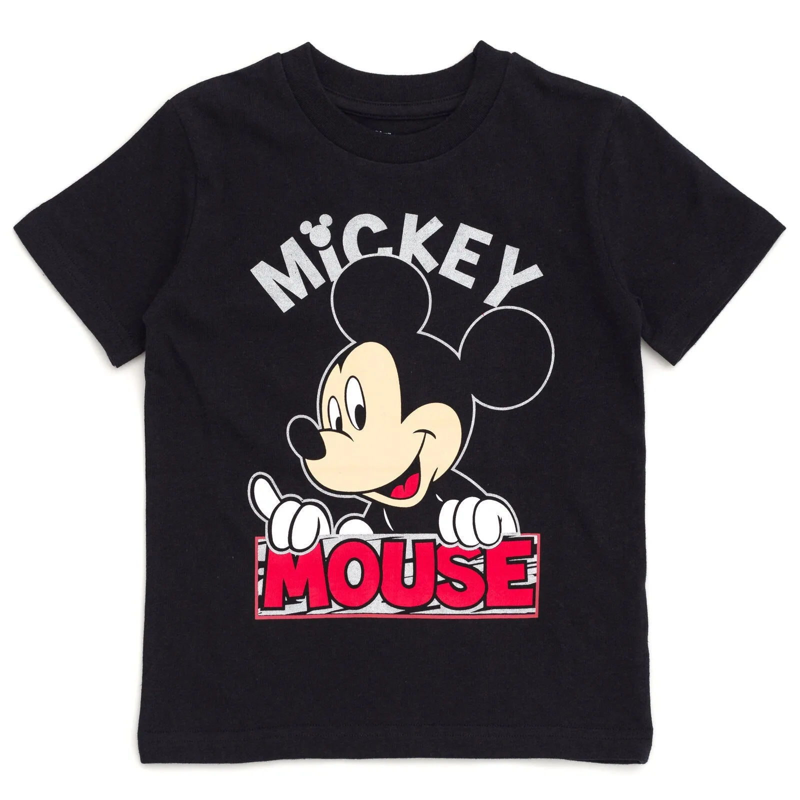 Disney Mickey Mouse Metallic Print T-Shirt and Mesh Shorts Outfit Set