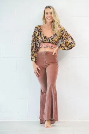 Dolly Longsleeve Crop Top - Vintage Palm