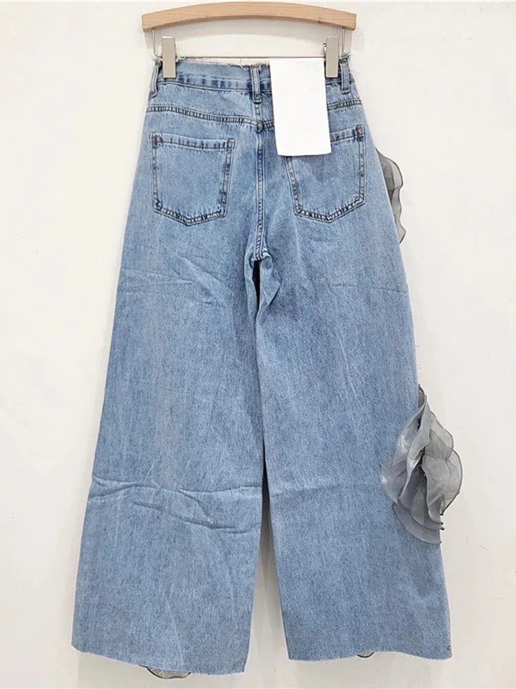 EM Flower Pearl Tassel Design Jeans