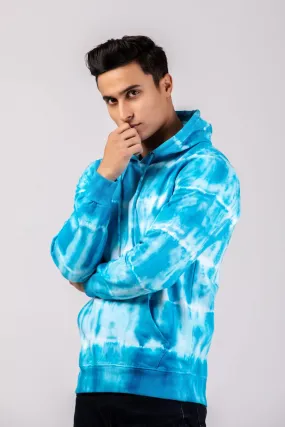 Firangi Yarn Super Soft Cotton Tie&Dye Blue and White Ombre Hoodie With Kangaroo Pockets