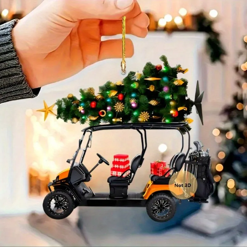 Golf Cart Christmas Ornament - 2D Acrylic, Festive Holiday Decor for Golf Enthusiasts, Christmas Decor