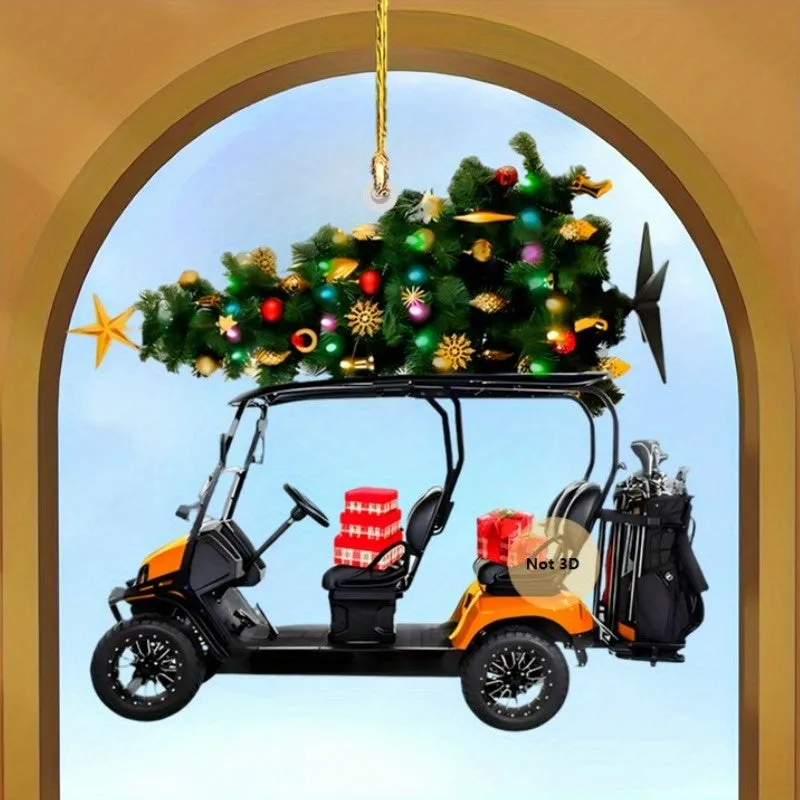 Golf Cart Christmas Ornament - 2D Acrylic, Festive Holiday Decor for Golf Enthusiasts, Christmas Decor