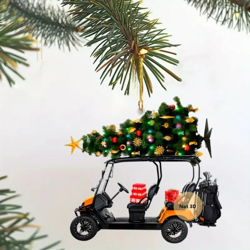 Golf Cart Christmas Ornament - 2D Acrylic, Festive Holiday Decor for Golf Enthusiasts, Christmas Decor