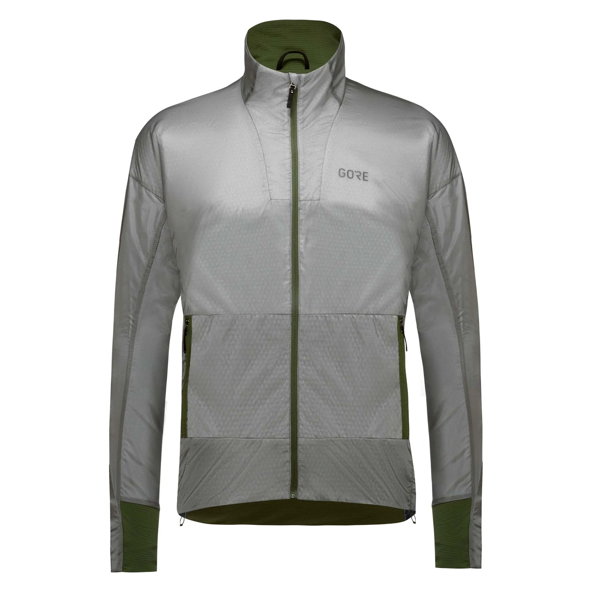 Sure! Here’s an optimized title for the e-commerce product:

GOREWEAR Mens Drive Performance Jacket - Lab Gray with Utility Green Accents