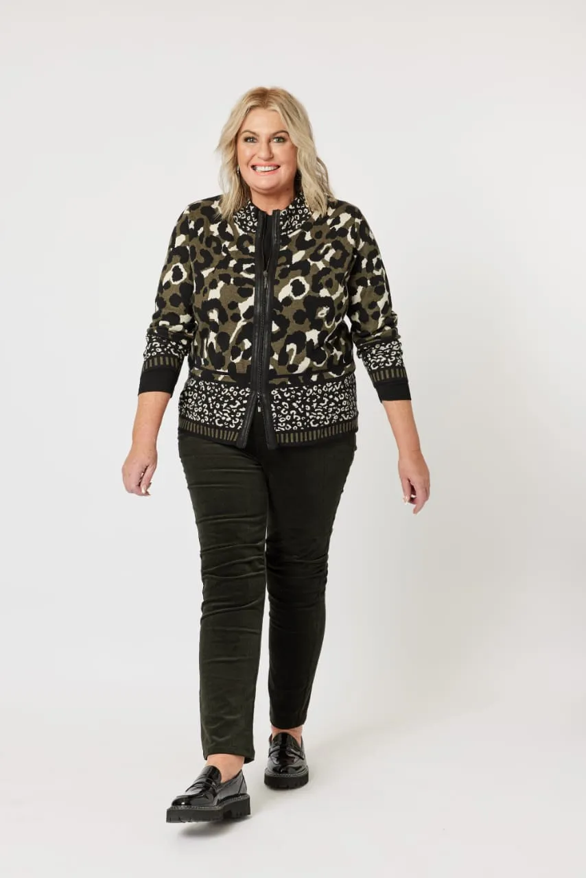 GS Hudson Khaki Animal Knit Cardi
