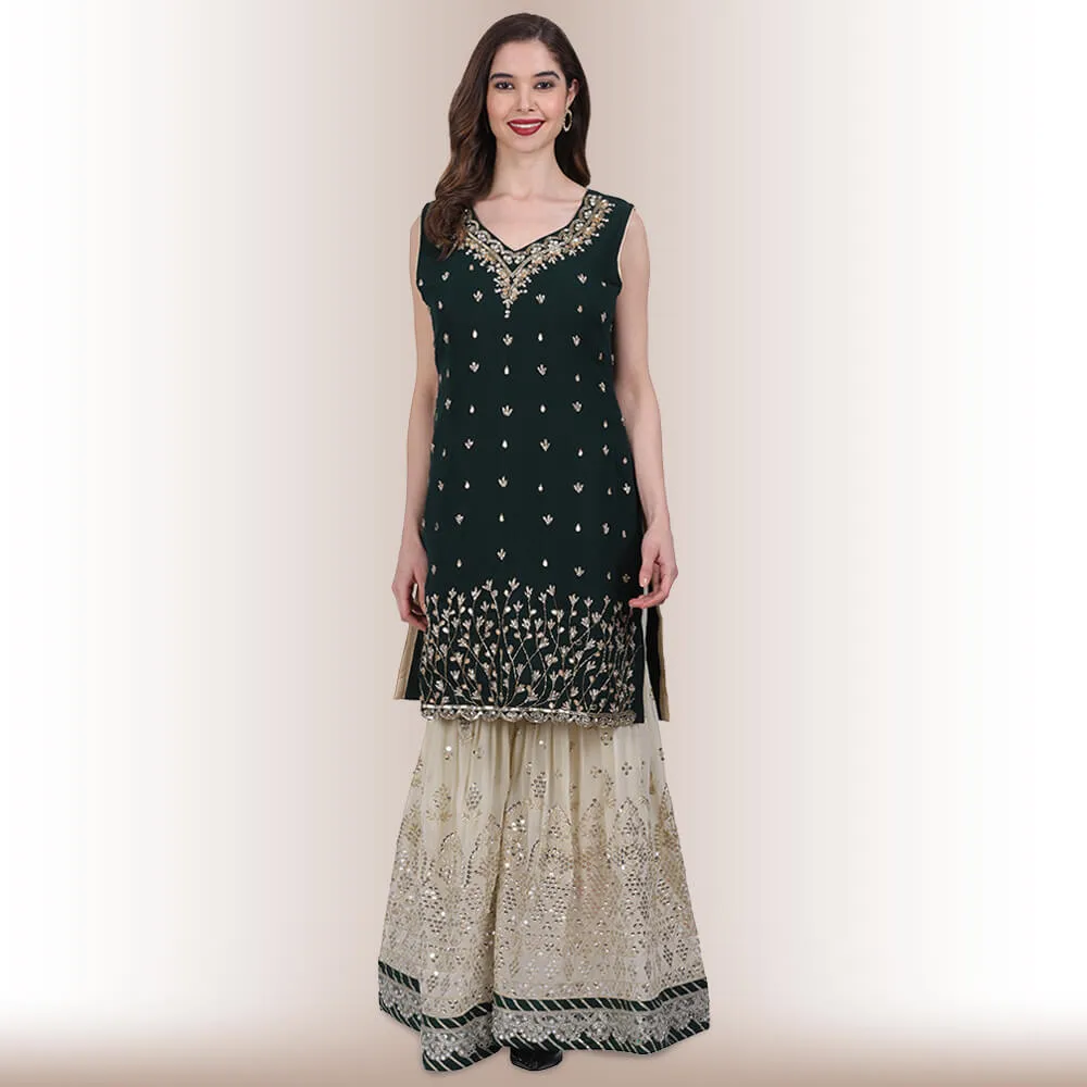 Hand embroidered Sharara Suit - Green