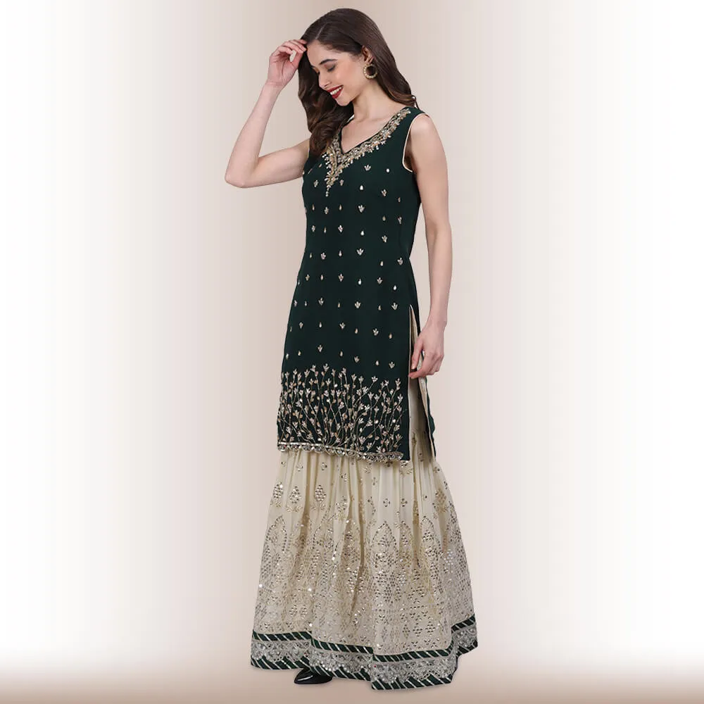 Hand embroidered Sharara Suit - Green