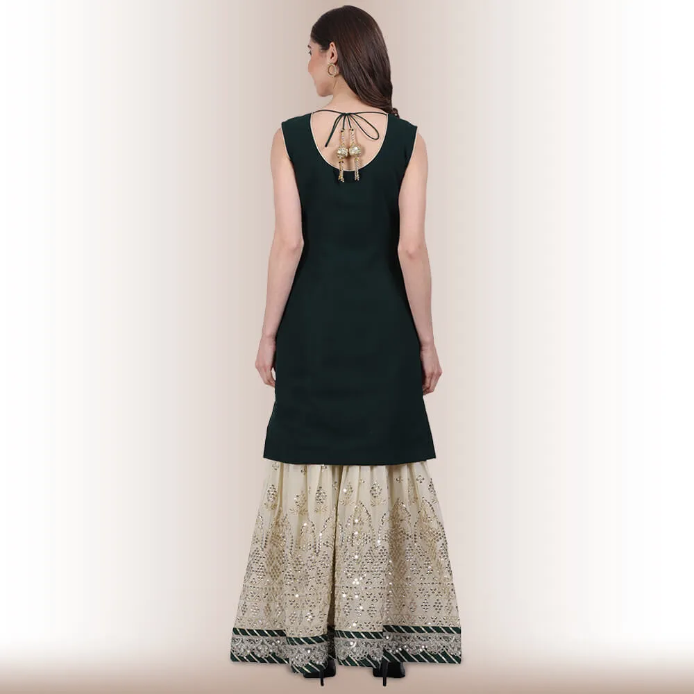 Hand embroidered Sharara Suit - Green