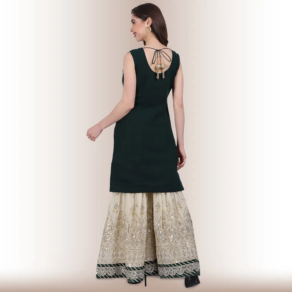 Hand embroidered Sharara Suit - Green