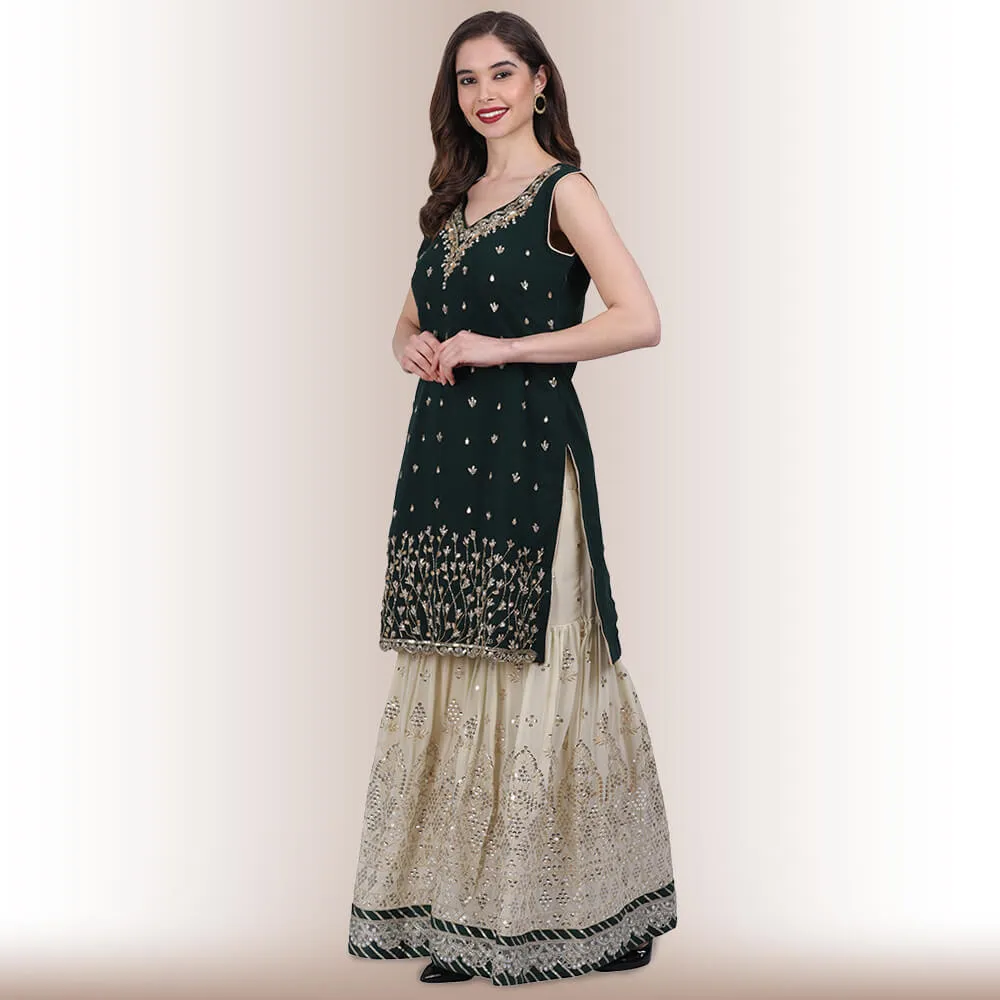Hand embroidered Sharara Suit - Green
