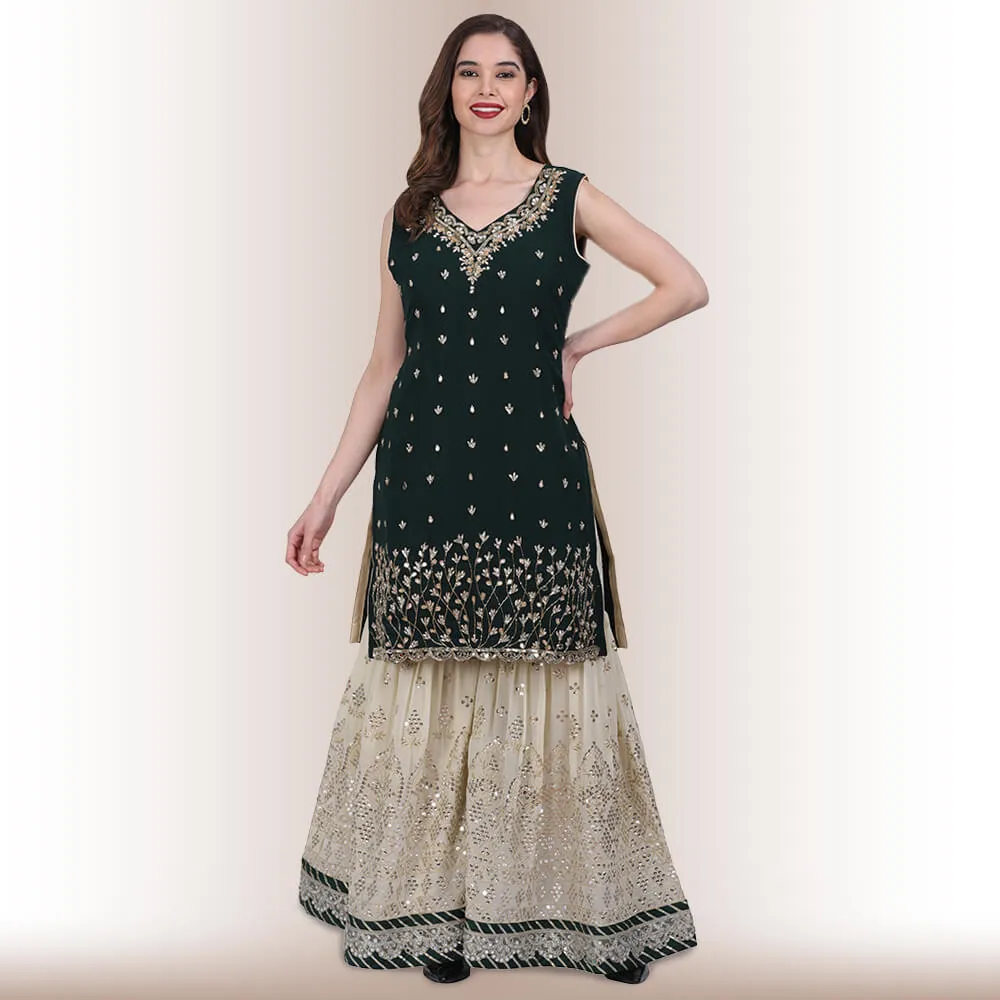 Hand embroidered Sharara Suit - Green