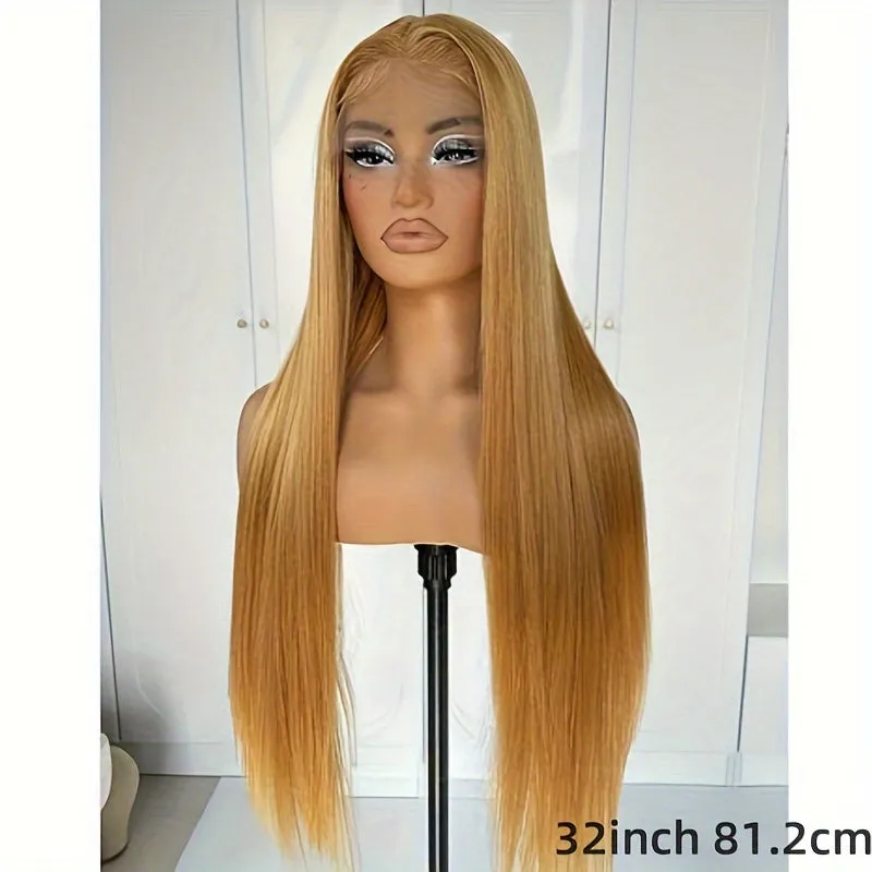 Honey Blonde Lace Front Wig Human Hair #27 Color Straight Lace Frontal Wigs 13x6 Hd Transparent Glueless Lace Wig Pre Plucked With Baby Hair 180% Density Colorful Wigs For Women