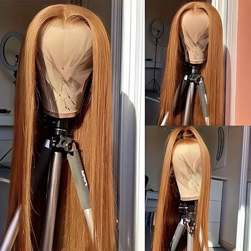 Honey Blonde Lace Front Wig Human Hair #27 Color Straight Lace Frontal Wigs 13x6 Hd Transparent Glueless Lace Wig Pre Plucked With Baby Hair 180% Density Colorful Wigs For Women