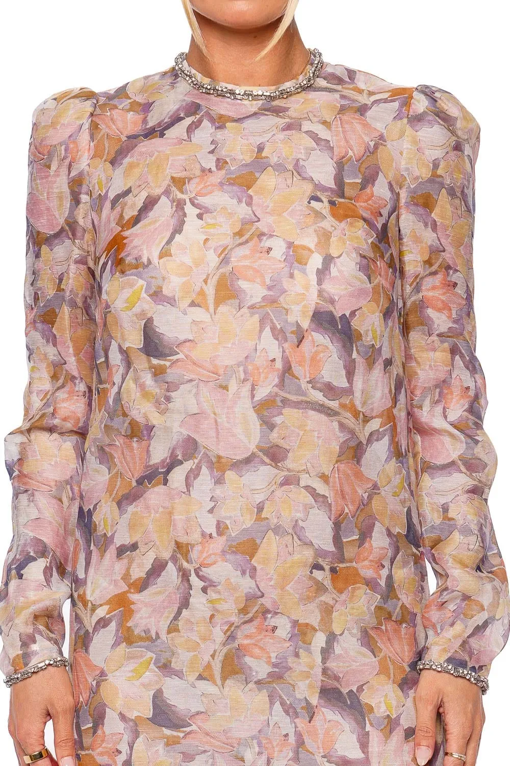 Illustration Diamante Long Sleeve Mini Dress