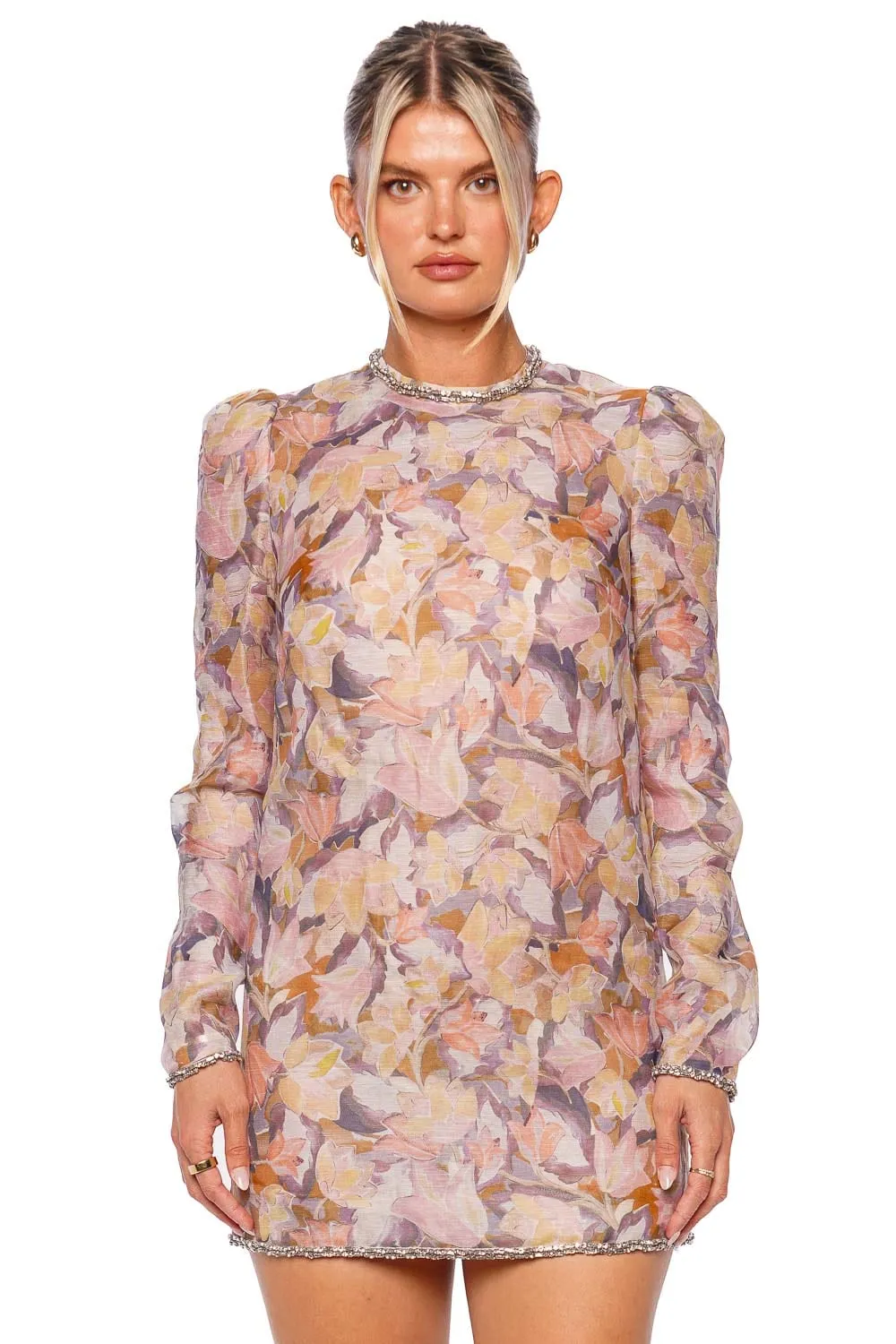 Illustration Diamante Long Sleeve Mini Dress