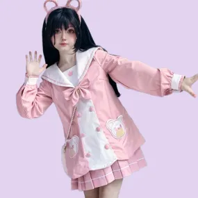 Kawaii Pink Bear Embroidered JK Uniform Suit