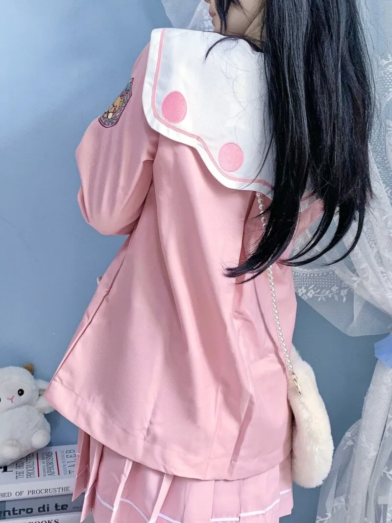 Kawaii Pink Bear Embroidered JK Uniform Suit