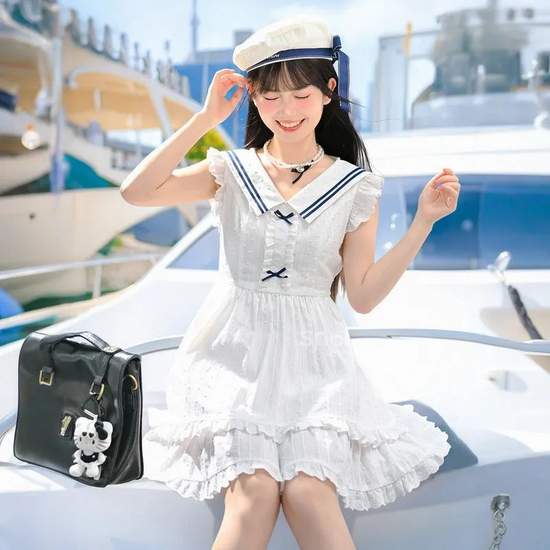 Kawaii White Navy Style Sailor Suit Dress