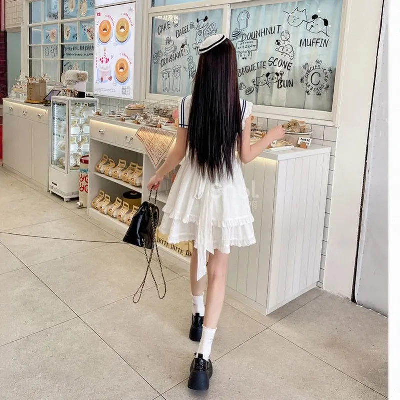 Kawaii White Navy Style Sailor Suit Dress