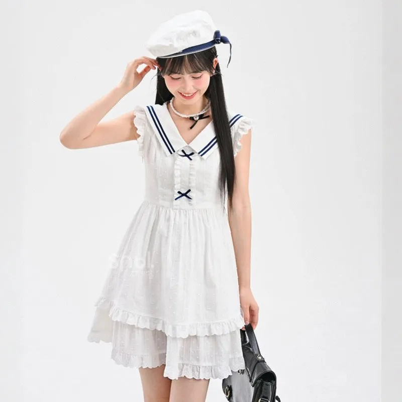 Kawaii White Navy Style Sailor Suit Dress