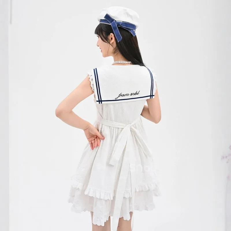 Kawaii White Navy Style Sailor Suit Dress