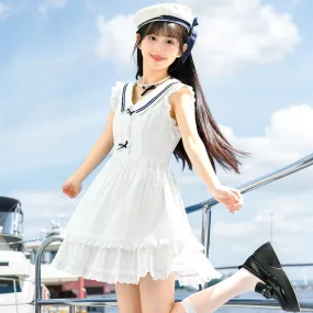 Kawaii White Navy Style Sailor Suit Dress