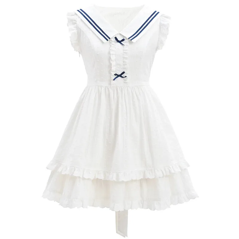 Kawaii White Navy Style Sailor Suit Dress