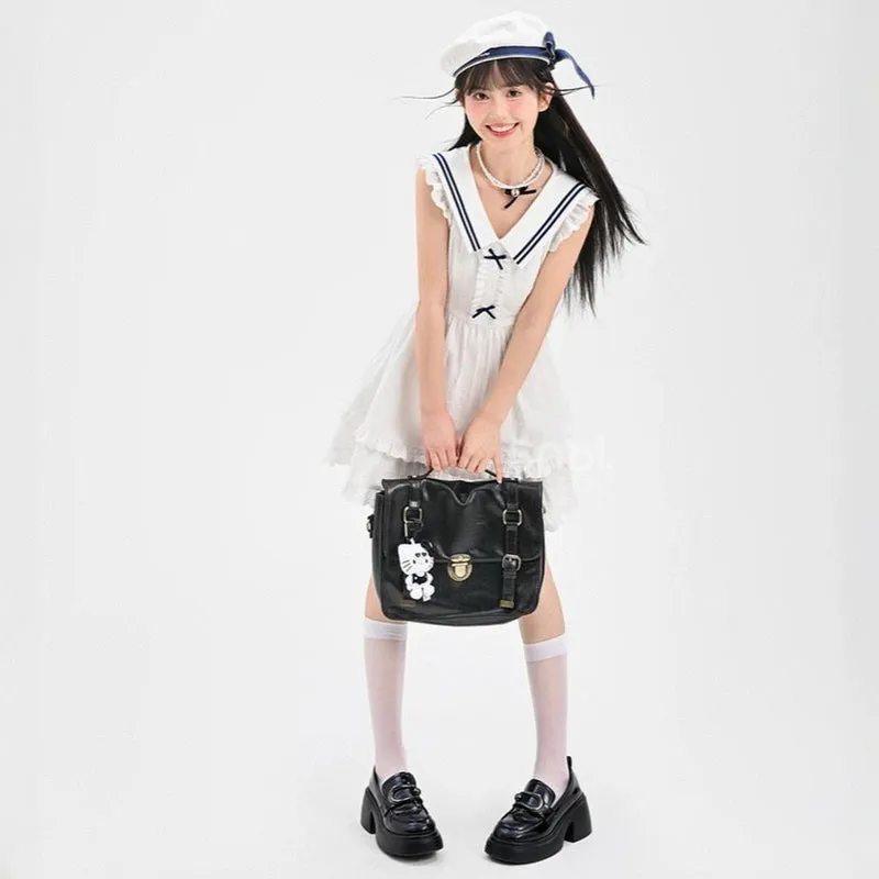 Kawaii White Navy Style Sailor Suit Dress