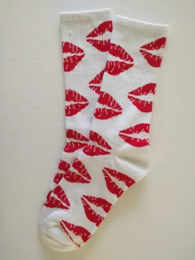Kisses White Thick Athletic Crew Socks