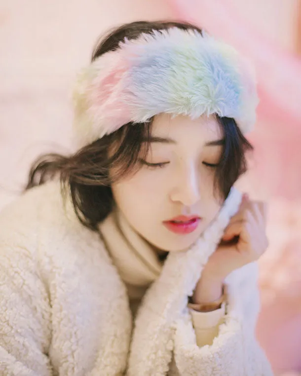 Korean Style Rainbow Ombre Plush Headband