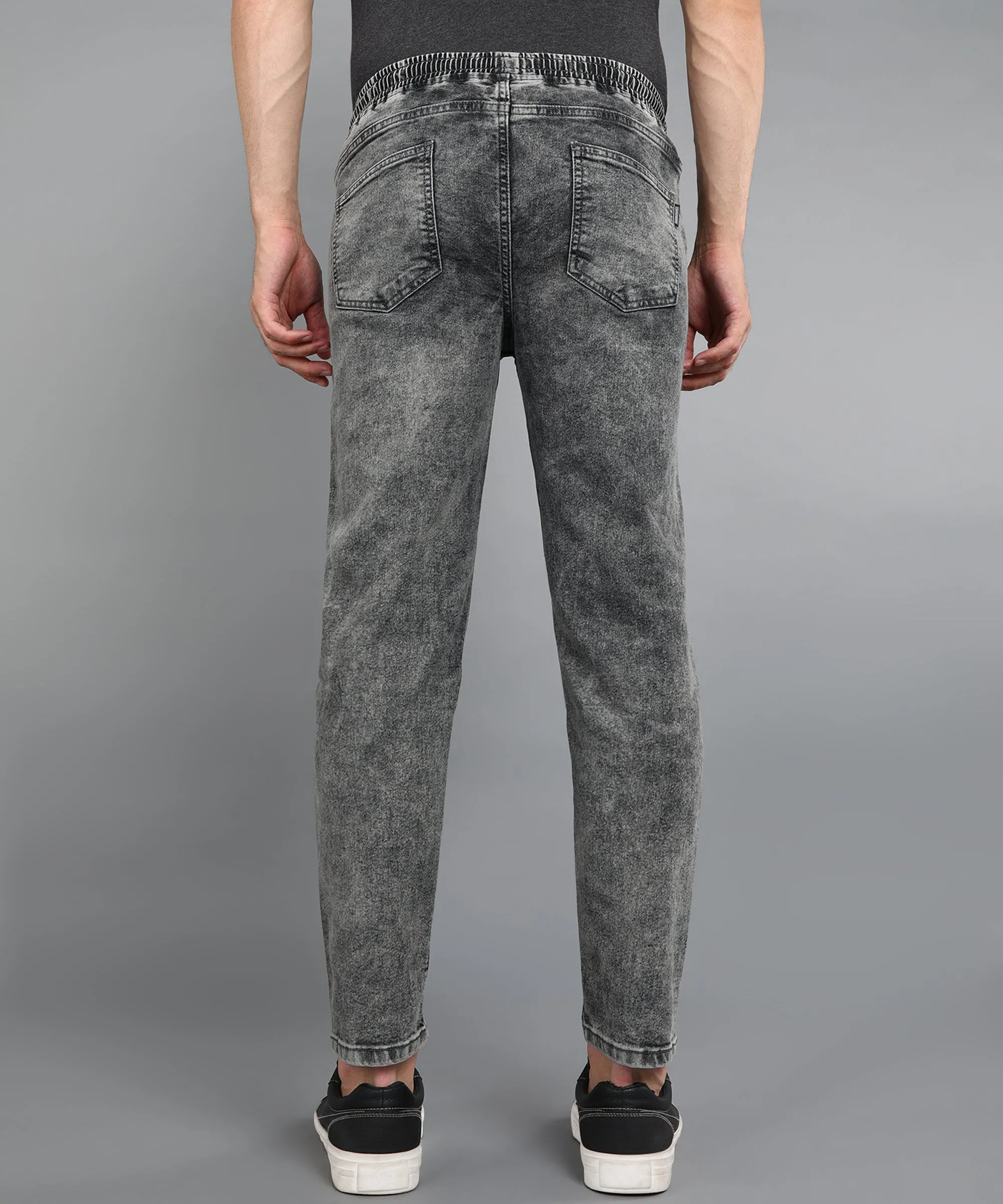 Men's Grey Regular Fit Washed Jogger Jeans Stretchable
