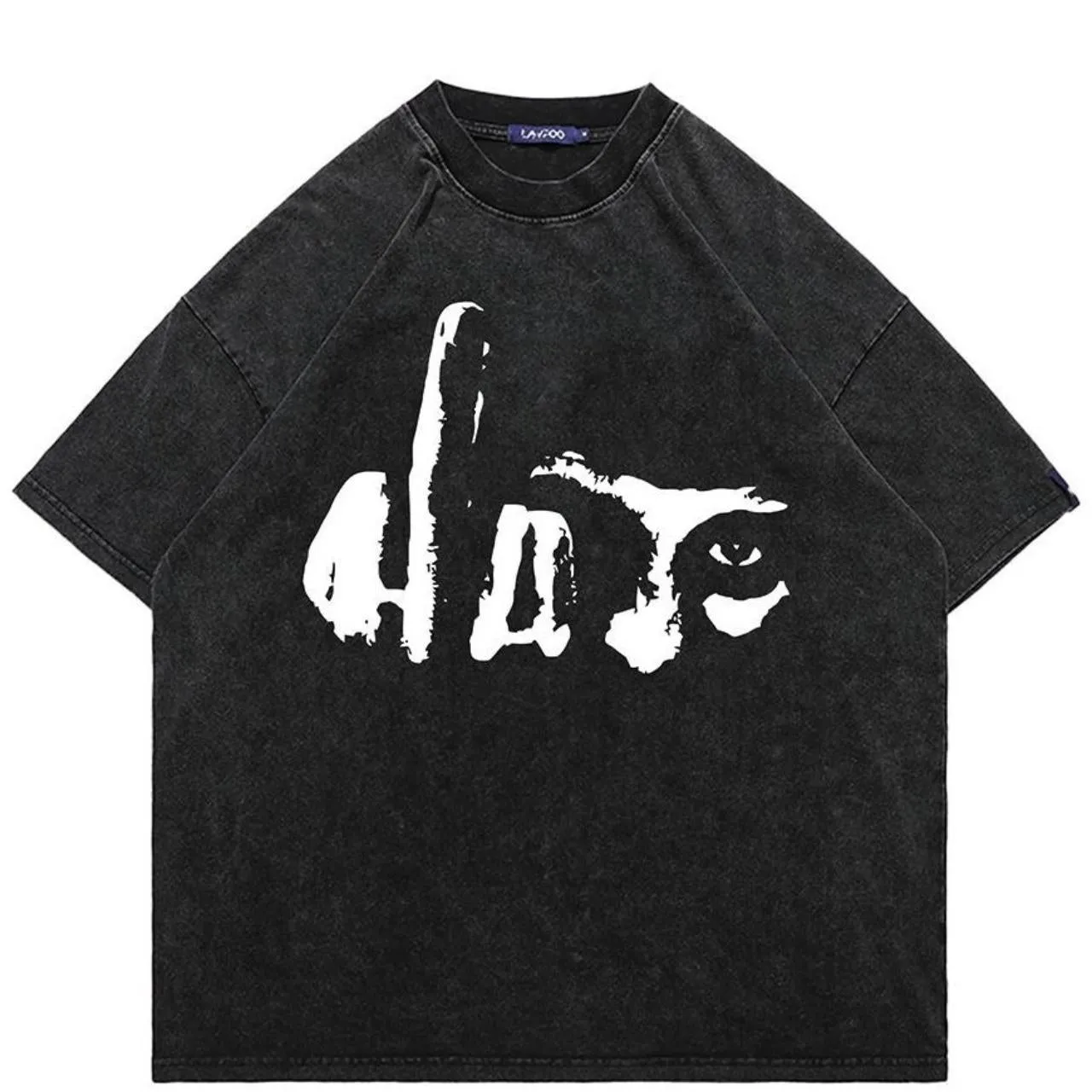 Middle finger t-shirt punk top vintage wash retro raver tee