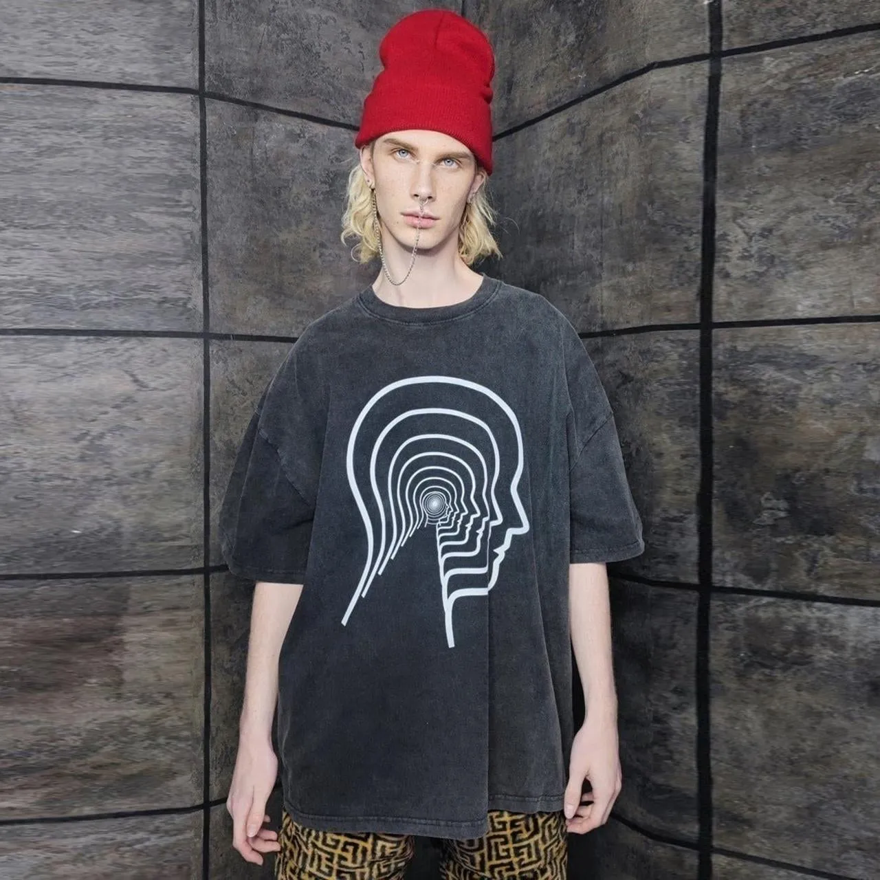 Middle finger t-shirt punk top vintage wash retro raver tee