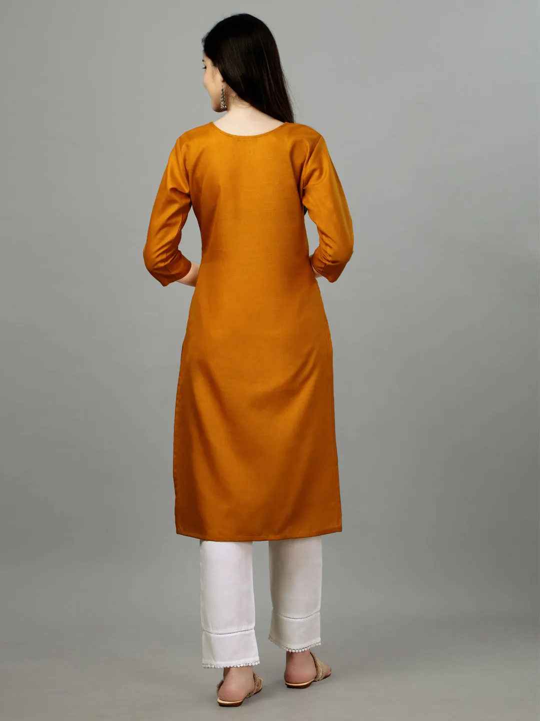 Mustard Heavy Cotton Magic Slub With Casual Embroidery Kurti