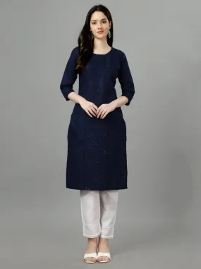 Nevy Blue Heavy Cotton Magic Slub With Casual Embroidery Kurti