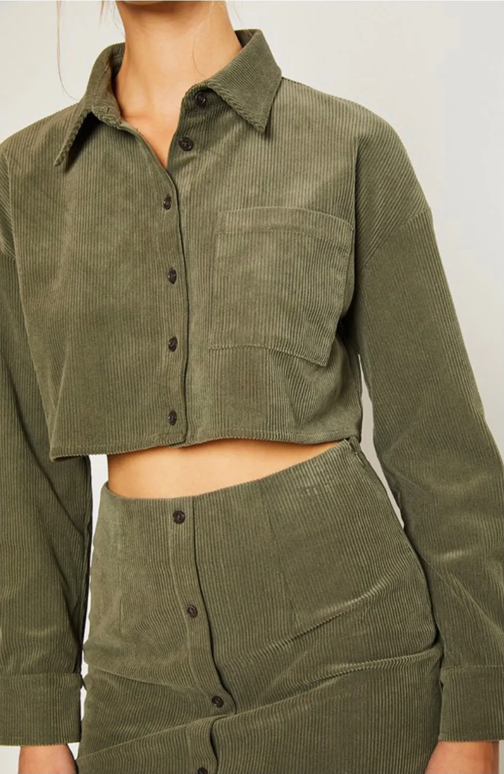 Olive Corduroy Button Down Mini Skirt