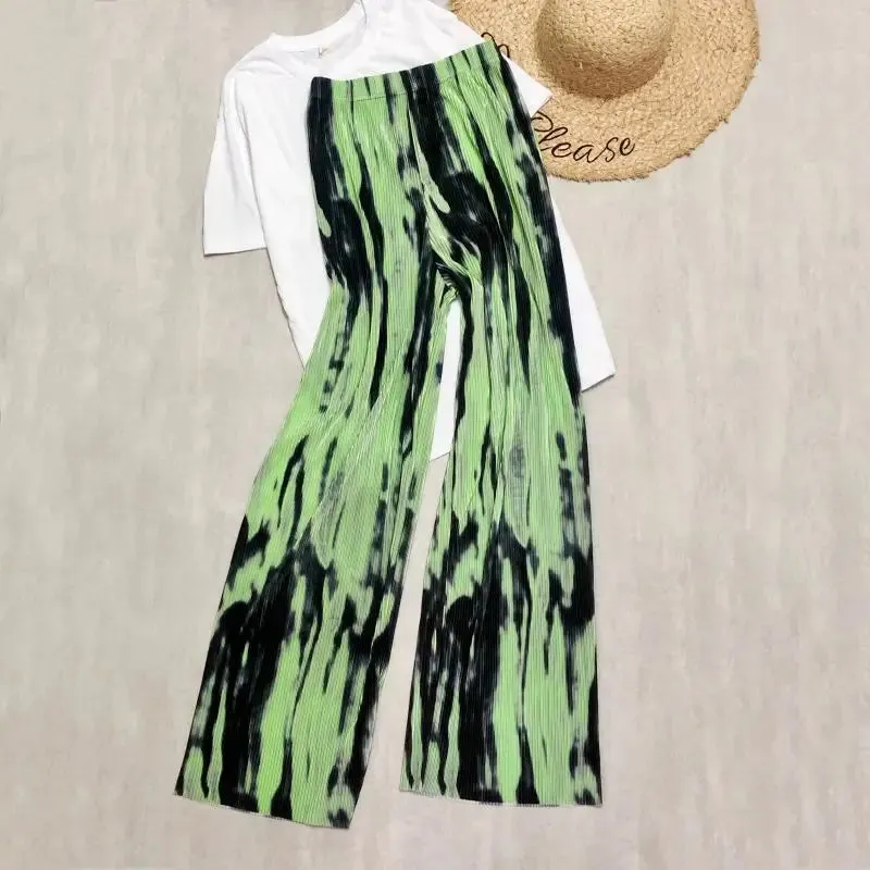 Paint Print Pleated Flare Pants