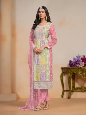 Pink Soft Organza Party Wear Style Salwar Suit