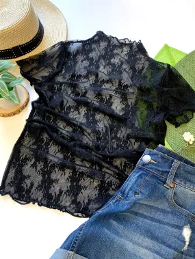 Sheer Lace See Through Layering Short Sleeve Top