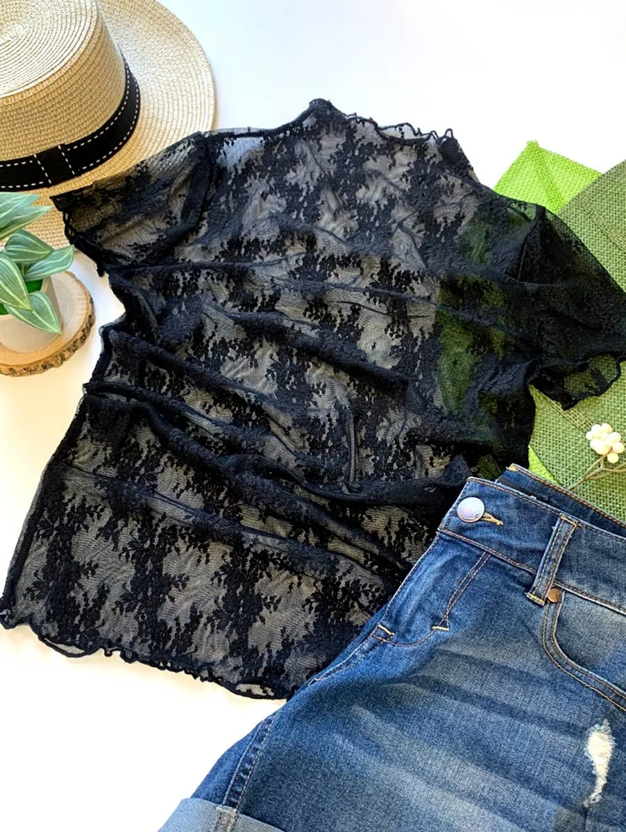 Sheer Lace See Through Layering Short Sleeve Top