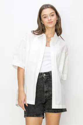 Short Sleeved Oversized Button Down White Shirt