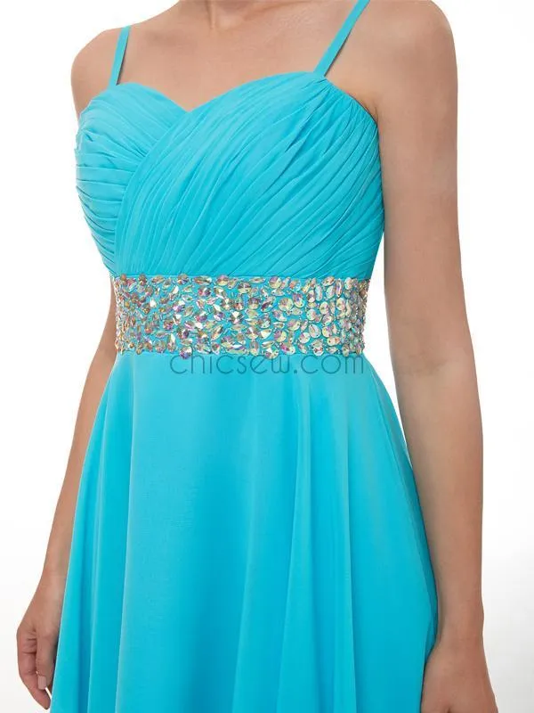Simple Turquoise Spaghetti Strap Chiffon A Line Short Homecoming Dresses XDM1142