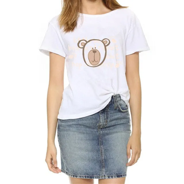 Soatrld New 2017 Fashion Women t-shirts  Summer Slim Women's Short Sleeve Print Casual  Cotton White Tshirt Plus Size Tops