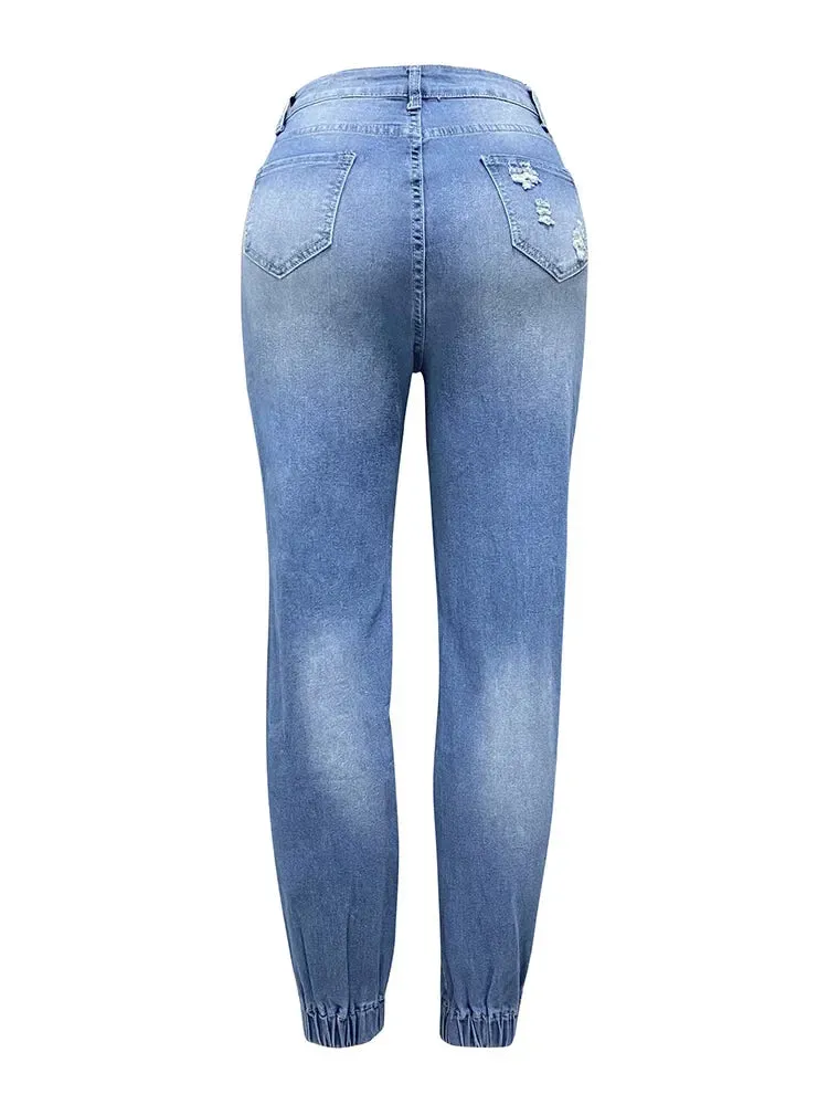Streetwear Hip Hop Letter Print Women Fashion Y2K Harajuku Mid Waisted Casual Pencil Jeans