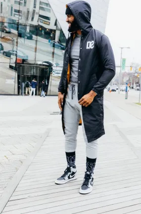 Unisex Long Hooded Coaches Jacket Black