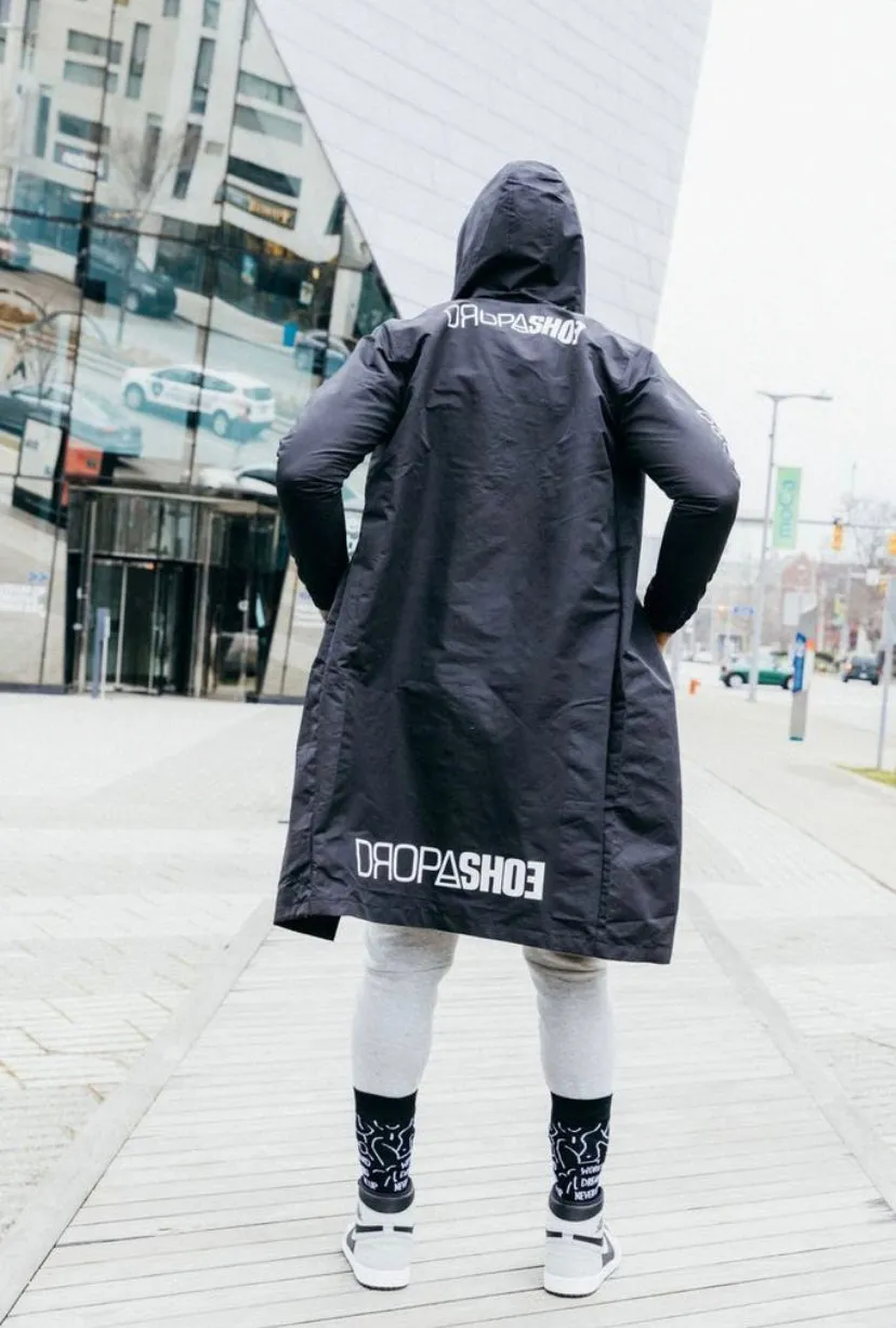 Unisex Long Hooded Coaches Jacket Black