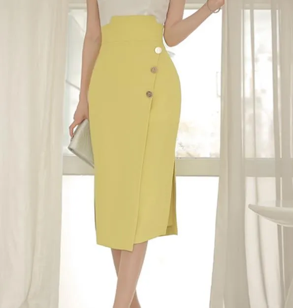 White Sleeveless Top Slit High Waist Hip Skirt