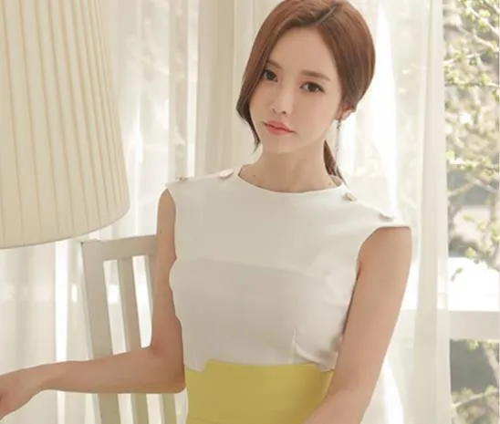 White Sleeveless Top Slit High Waist Hip Skirt