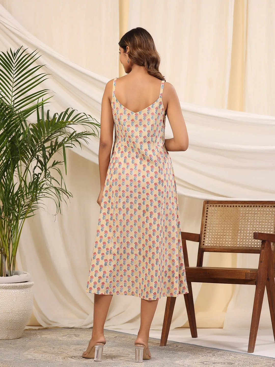 Yellow Handblock Baisa Printed Cotton Dress