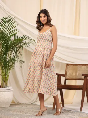 Yellow Handblock Baisa Printed Cotton Dress